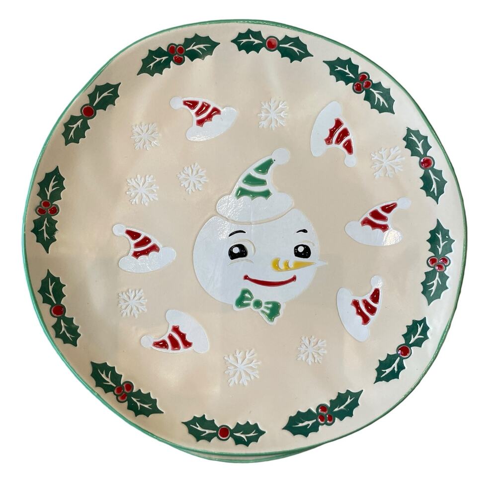 ELI + ANA Christmas VINTAGE SNOWMAN Dinner Plate 11in Set of 4 Ceramic New